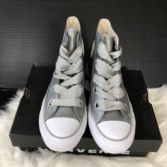 Converse All Star High Top Silver Metallic Shoes 6 - Picture 2 of 8